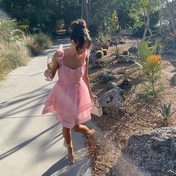 SOLD Pink Ruffle Mini Dress - Picture 1 of 10